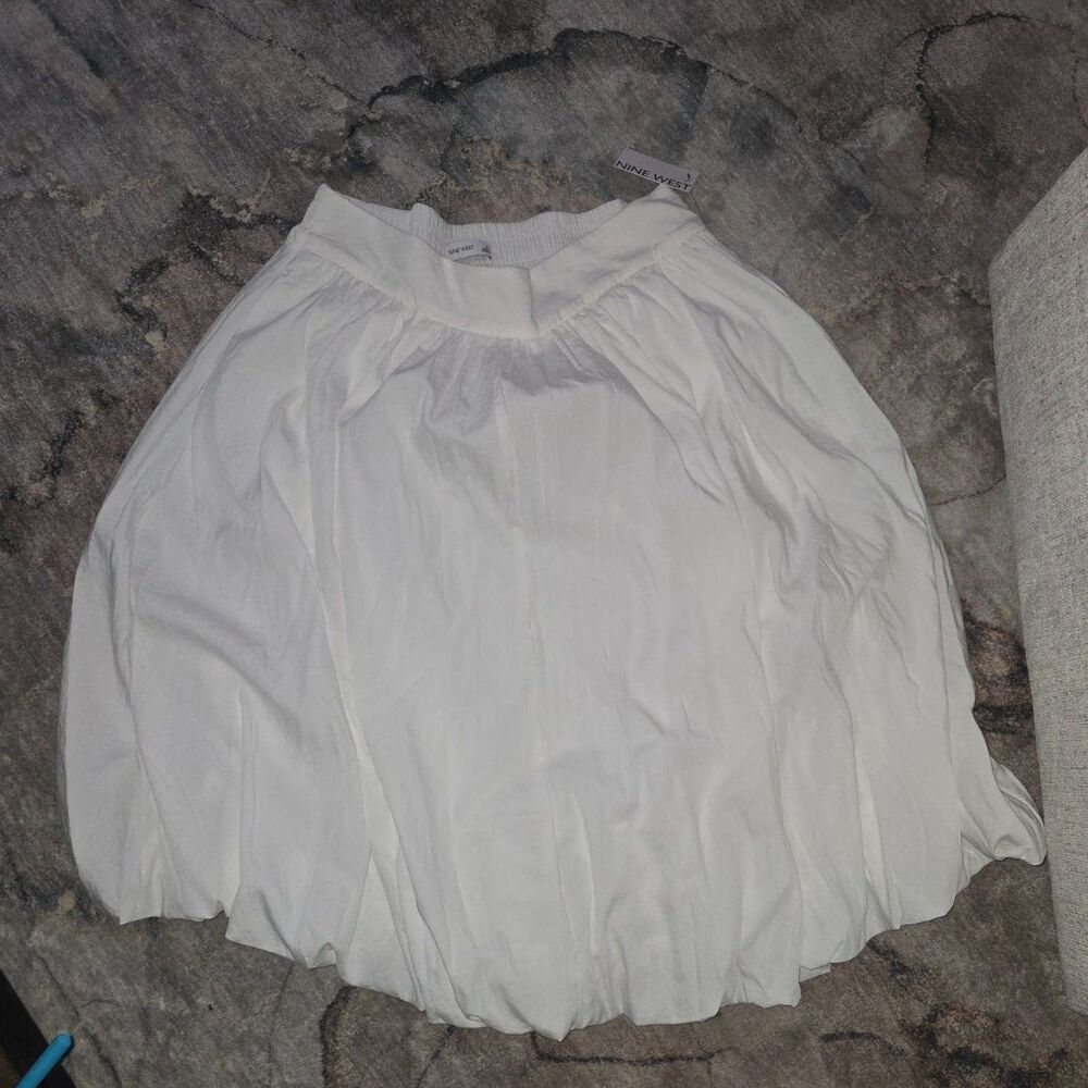 Nine West High Rise Bubble Midi Skirt White XL